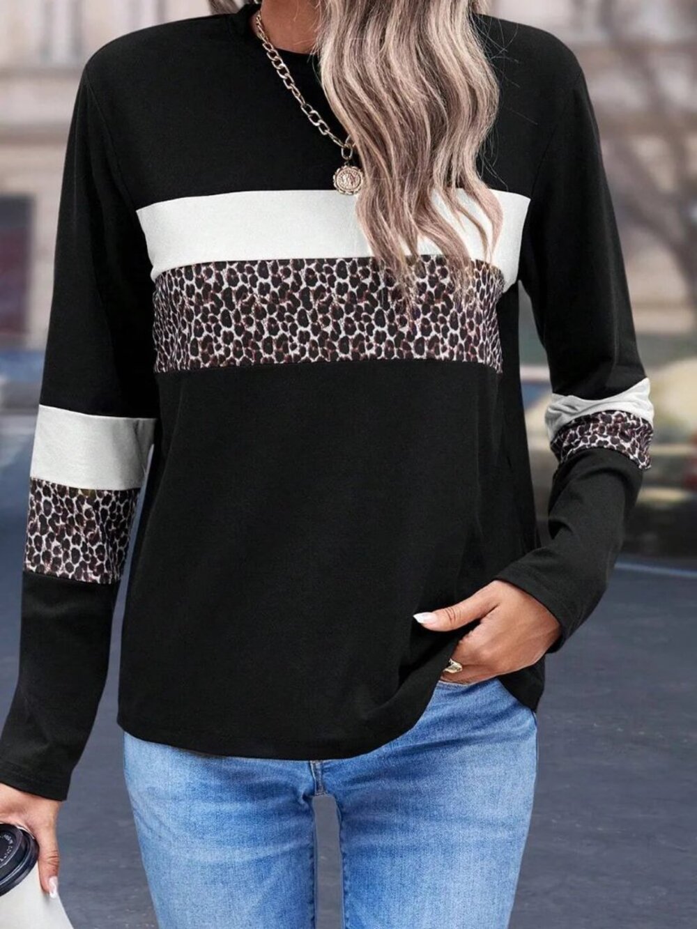 Leopard Round Neck Long Sleeve Blouse | NWT | Size S